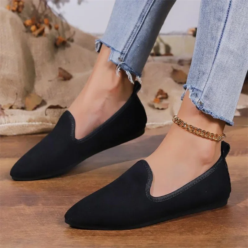 Pointed fabric surface, shallow mouth, flat bottom, flat heel, comfortable women's single shoes, all season women's shoes