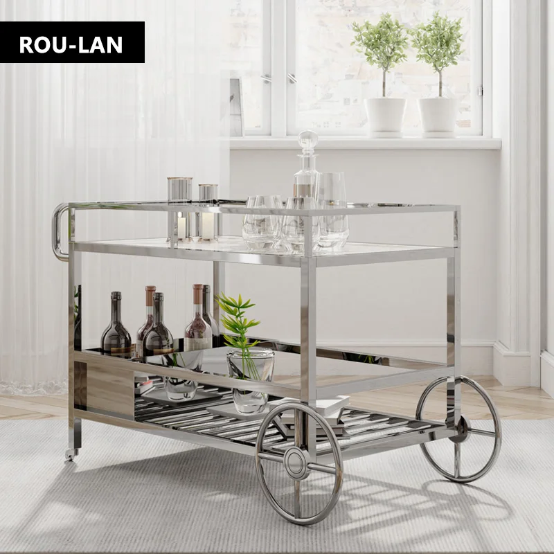 Dining Cart Trolley Hotel Commercial Restaurant Mobile Cake Delivery Stainless Steel Multi-Functional Hand Push Household Wine C