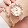 6pcs/Set Women's Flower Quartz Skin Leather Watch Strap Jewelry Set 3