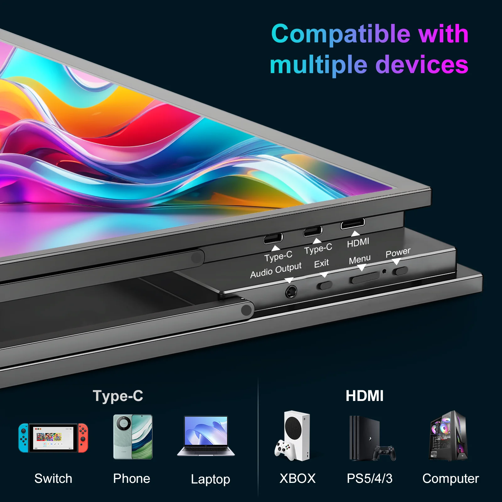4K 144Hz 19인치 휴대용 모니터 화면 2160P HDR 16:10 디스플레이 (VESA 홀, HDMI, USB Type-C 지원) 외부 보조 모니터 게이밍