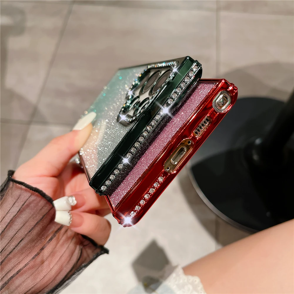 Luxury Plating Glitter Rhinestone Diamond Transparent Phone Case – Soft Gradient Color Cover