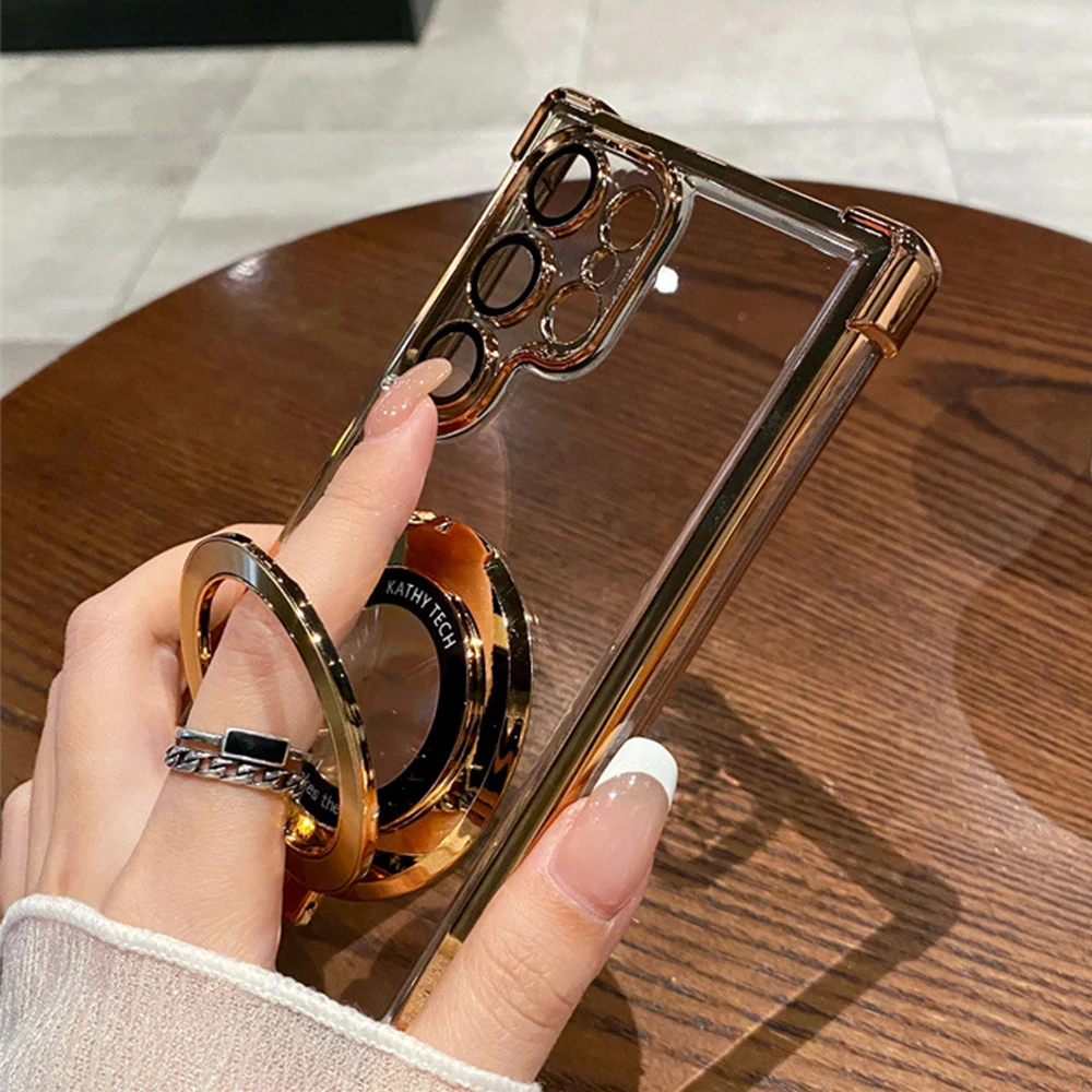 Luxury Plating Magnetic Stand Clear Phone Case Cover