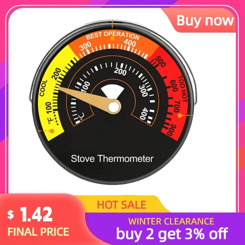 

Aluminum Alloy Fireplace Fan Thermometer Oven Magnetic Dial Thermometer Heating Cooling Vent Accessories Home Decoration