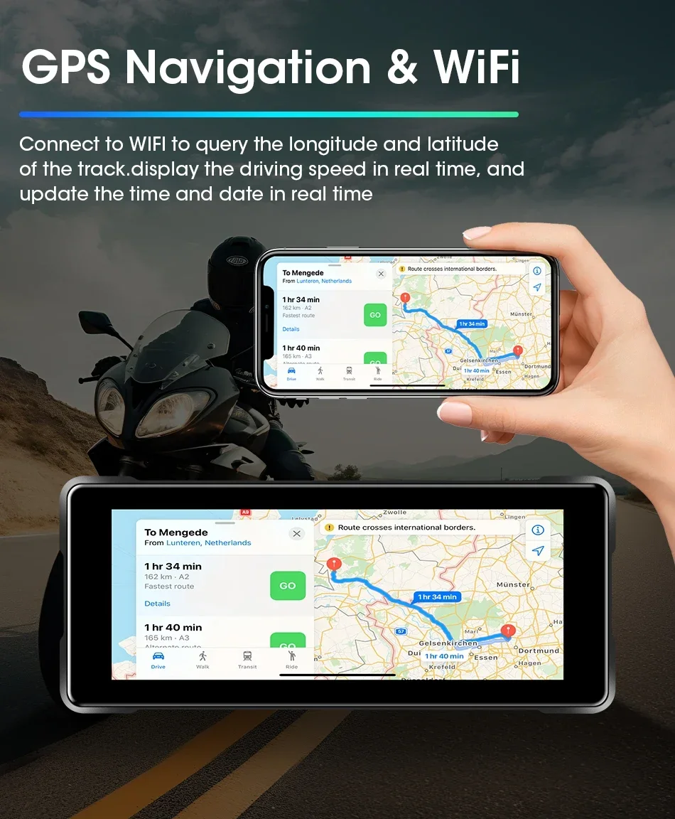Srnubi 5"/6,86" Display IP67 Wasserdicht Wireless CarPlay Android Auto Tragbare DVR GPS Touchscreen Für Universal Motorräder – Detail 10