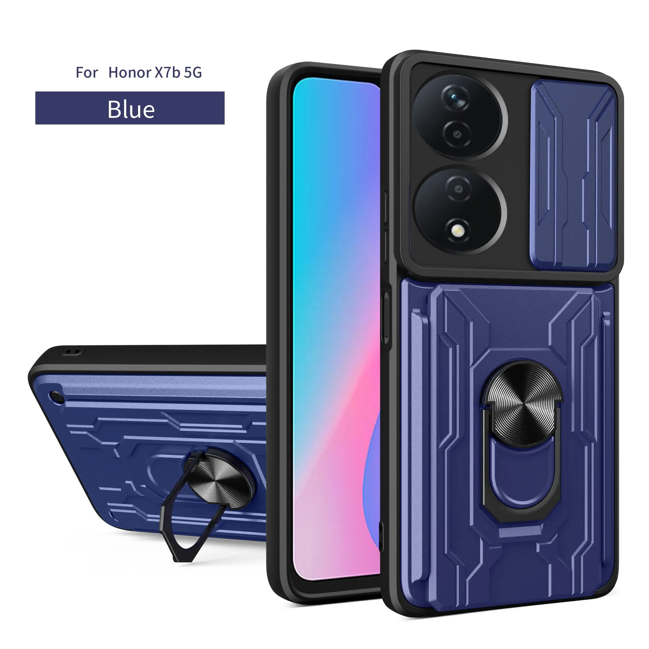 Sliding Lens Cover Phone Case with Rotating Ring and Magnetic Car Holder - Protective Cover