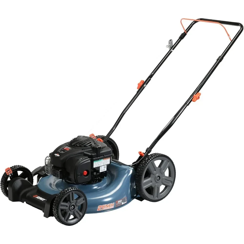 21-Inch Gas Push Lawn Mower 140 Cc 4-Cycle Mulching and Side Discharge 6-Position Dual Lever Height Adjustment