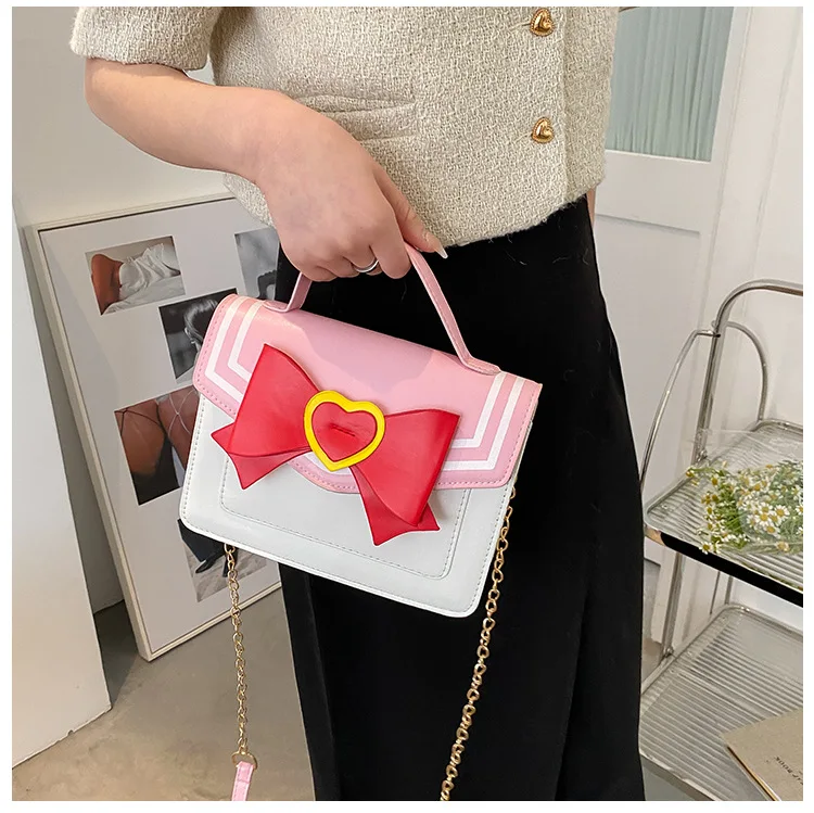 Schicke Schleife Kunstleder Umhängetaschen Kawaii Kleine Herz Einkaufstasche Mini Geldbörsen Kette Gürtel Umhängetasche für Teenager Mädchen Mode – Detail 16