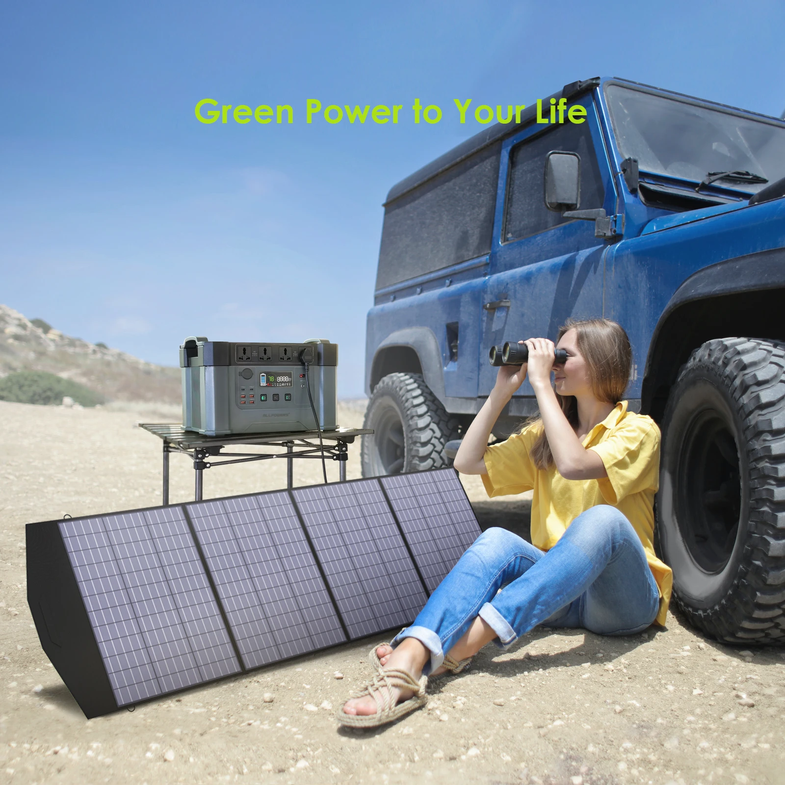 Camping Generator with 200W Solar Panel Included, 2400Wh Portable Power Station w/ 4 2400W AC Outlets