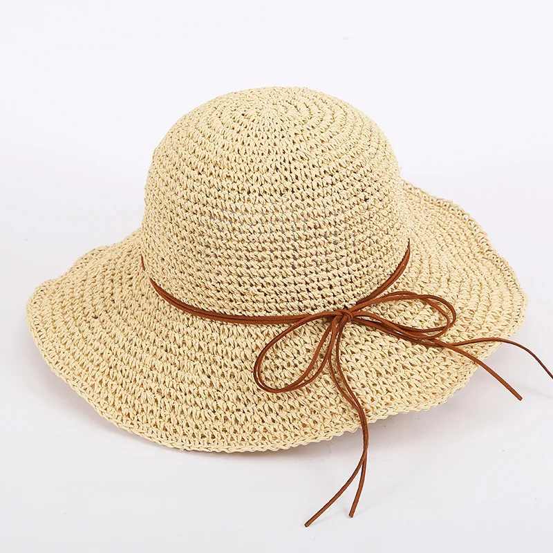 

Ladies Korean Straw Hat Summer Crochet Hollow Big Along The Sunshade Fisherman Hat Sunscreen Handmade Beach Hat