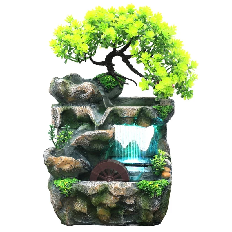 

Indoor Desktop Feng Shui Rockery Fountain Decor Living Room Flowing Water Waterfall Ornament With 7-Color Light