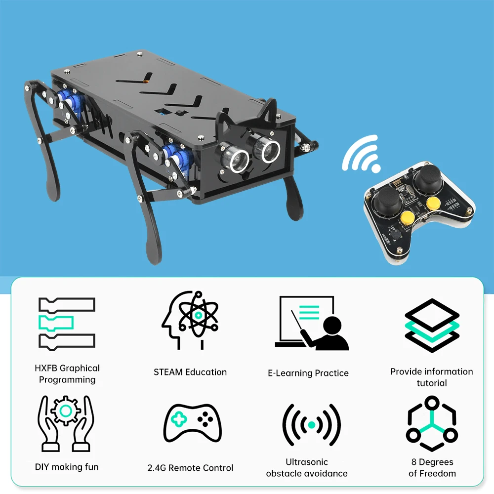 Bionic Mechanical Dog Bionic Intelligent Programming Development Robot Kit elettronico fai da te per animali domestici Programmazione grafica HXFB - immagine 6