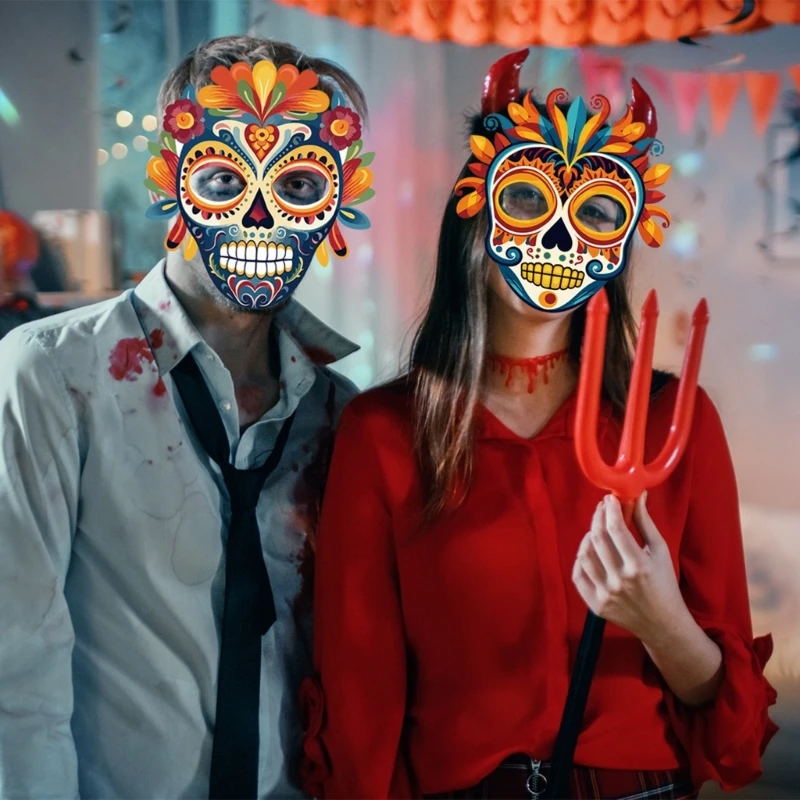 6Pcs Halloween Masks Party Masks Prop Mexicans Costume Scary Day of the Dead Skull Adult Cosplays Masquerade Props