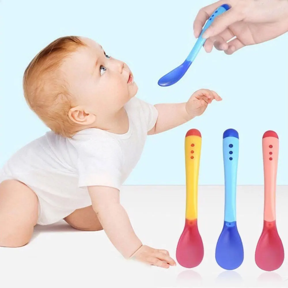 0-5 years old baby complementary tableware feeding stirring spoon 40 degrees temperature-sensitive colour-changing soft silicone