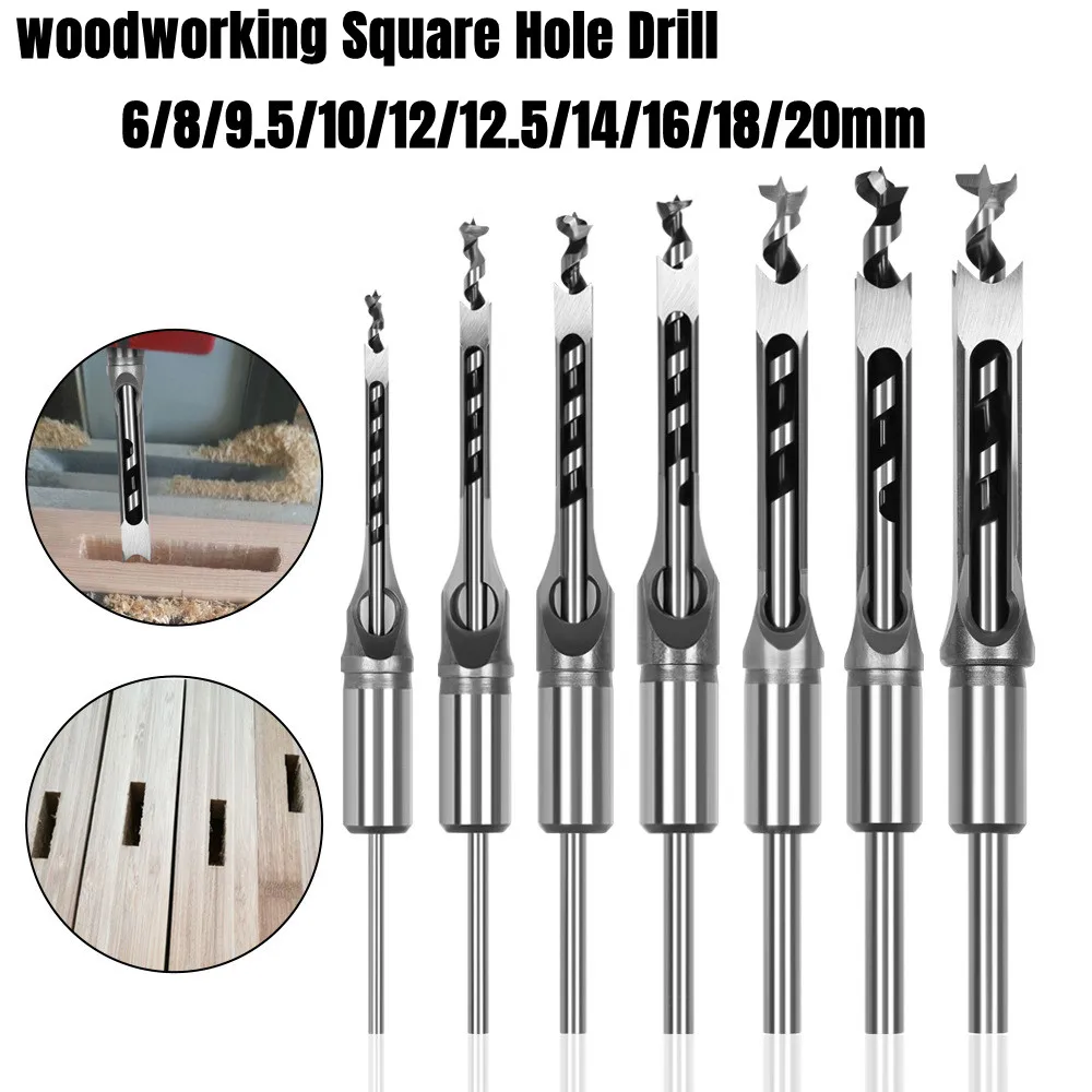 

1PC 6-20mm Alloy Steel Square Hole Drill Saw Mortise Chisel Wood Drill Bit with Twist Drill for Wood Drilling Woodworking Bits