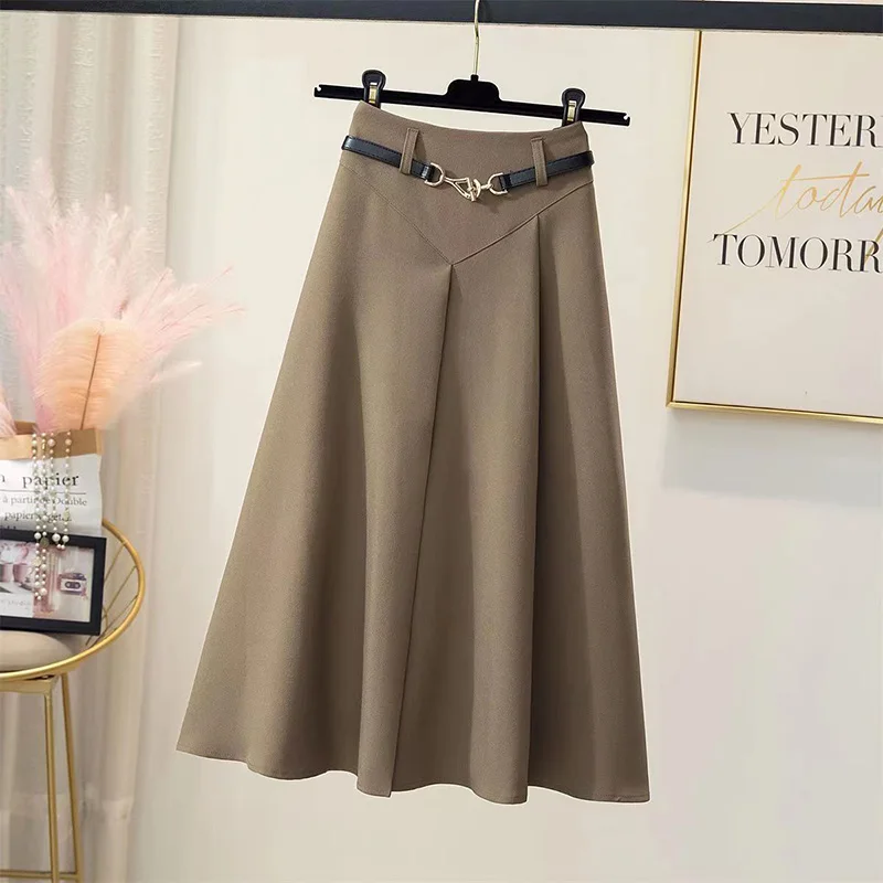Fashion High Waist Spliced Zipper Loose Belt Folds Korean Skirts Women's Clothing 2023 Autumn New Solid Color Office Lady Skirt
