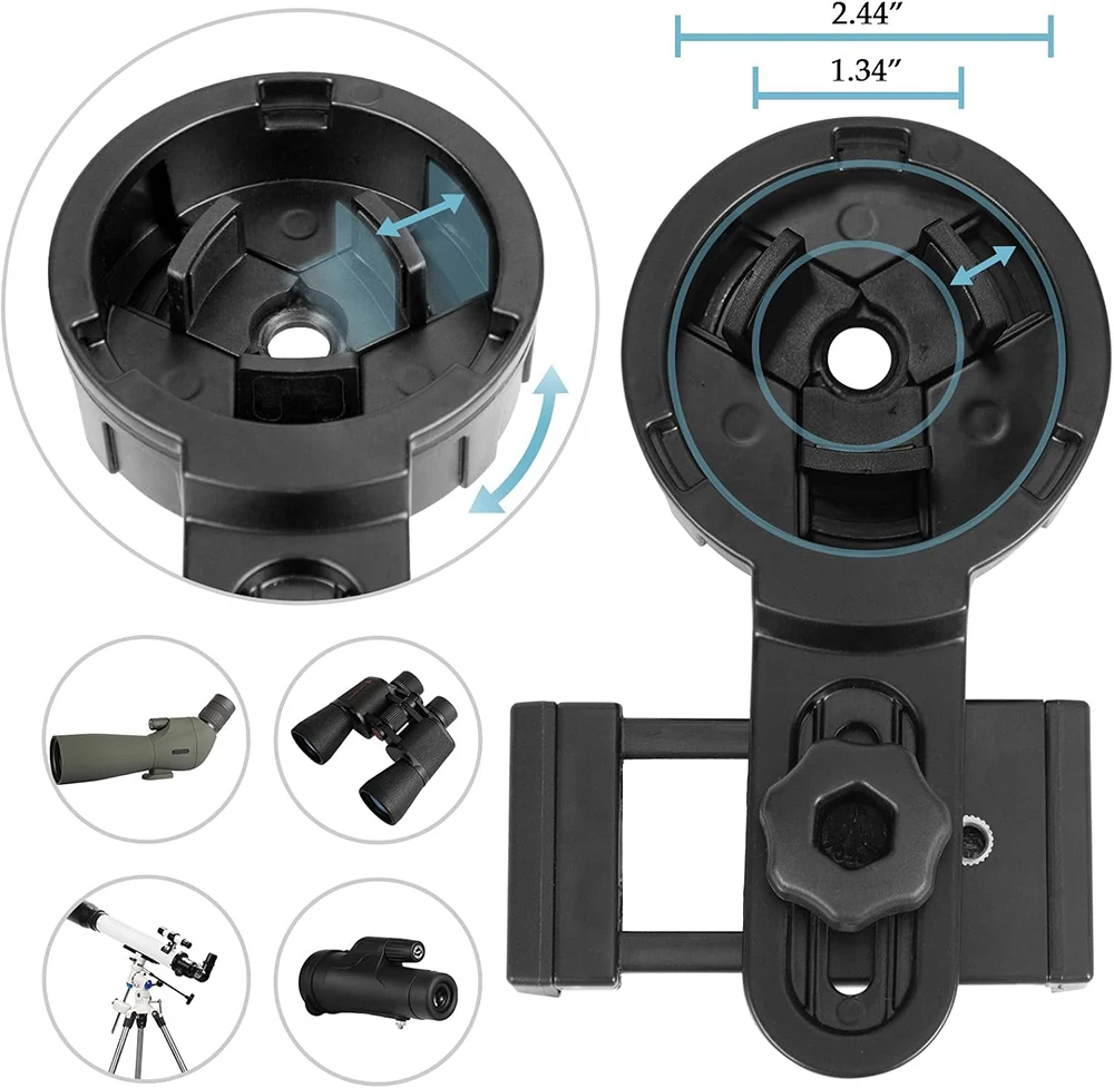 Telescope Phone Photo Adapter Universal Quick Aligned Cell Phone Digiscoping Adaptor Mount Compatible with Binoculars Monocular 2