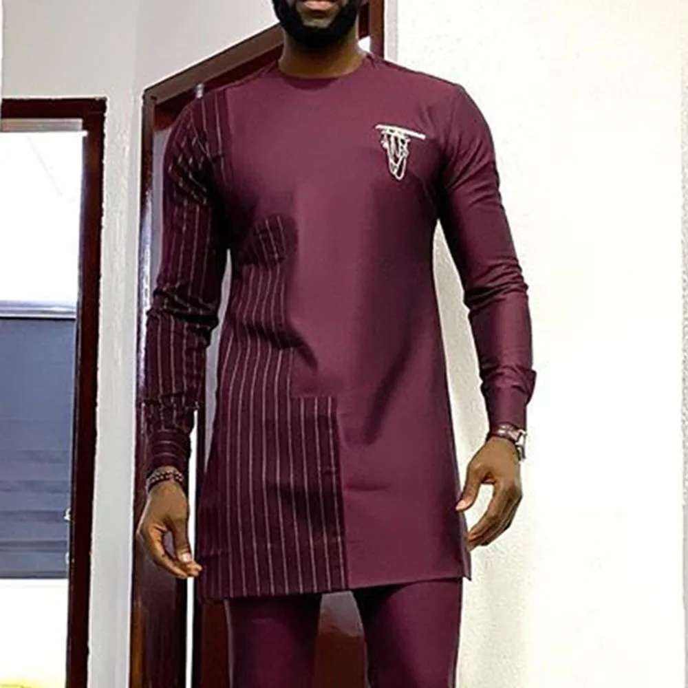 

African Men Casual Round National Style Neck Long Sleeve Shirt Africa Dashiki Middle East Muslim Mid-Length Men Tops