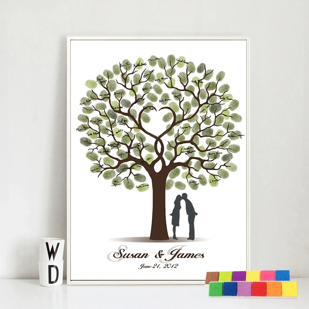 Wedding Guest Book DIY Tree Painting Souvenir Wedding Gift Fingerprint Tree Painting Kiss Lover Party Canvas Painting Living Room