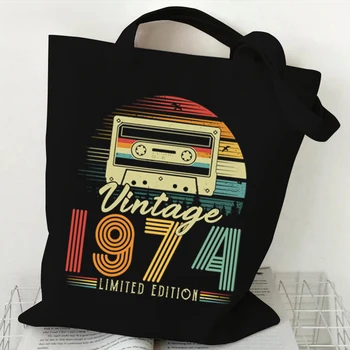 Retro Vintage Cassette Print Cotton Tote Bag