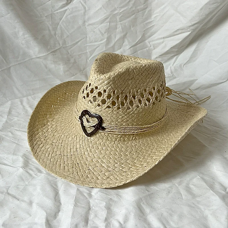 Cowgirl-Hüte für Damen, Stroh-Cowboyhut, Western-Strand-Sonnenhut mit formbarer Krempe für Coastal Cowgirl-Männerhüte – Detail 5