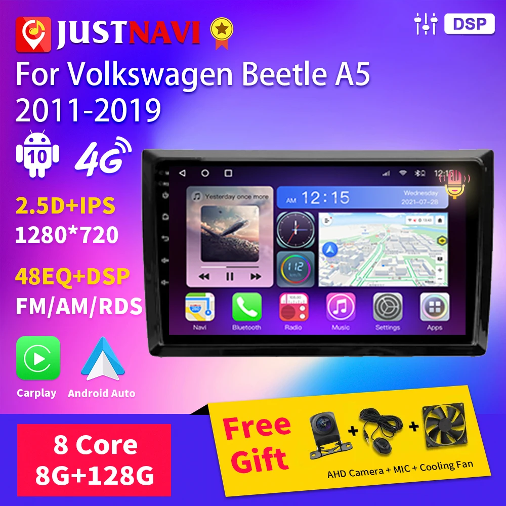 

JUSTNAVI Android 10 для Volkswagen Beetle A5 2011-2019 автомобильное радио 4G WIFI видеоплеер DSP Carplay Автомобильная GPS-навигация без DVD