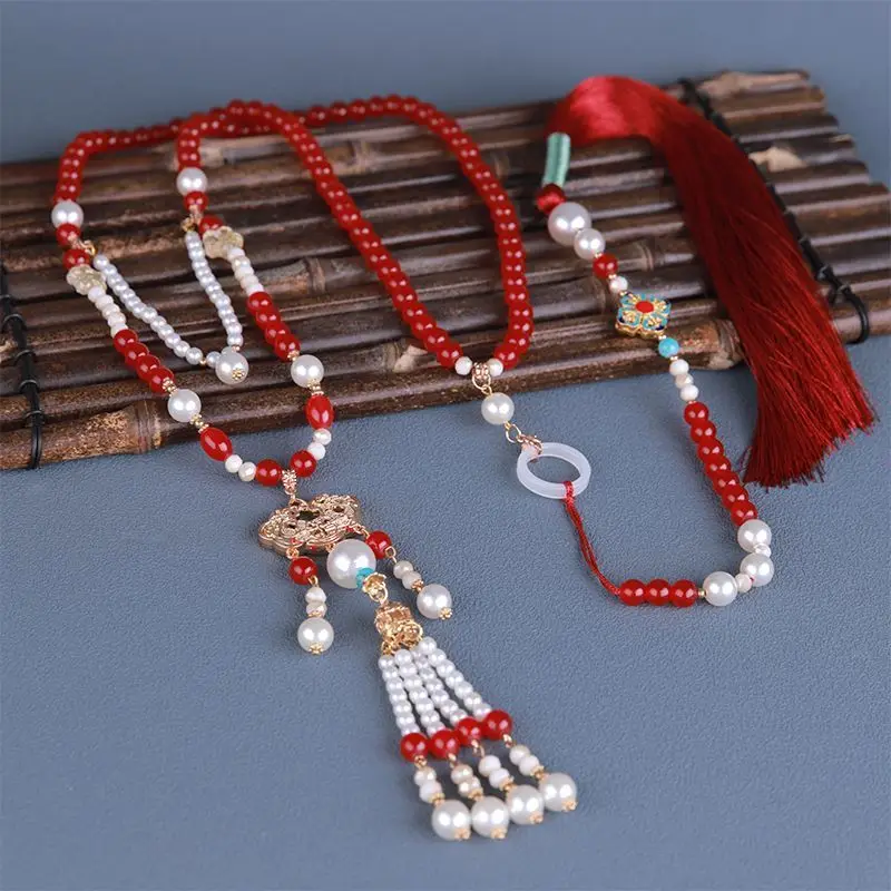 Hanfu Quasten Halskette Lange Kette Vintage Chinesische Halskette Tang Ming Dynastie Hanfu Anhänger Halskette Für Frauen Mädchen – Detail 5