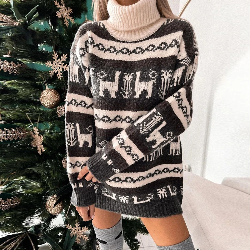 Christmas Tree Pattern Jacquard Knit Sweater in Cream - Retro