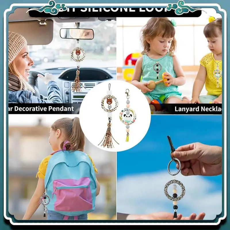 Premium 16 Pcs Silicone Beadable O Rings,Silicone Loop With 2 Holes,65Mm Silicone Bead Ring Bead For DIY Pendant Keychain