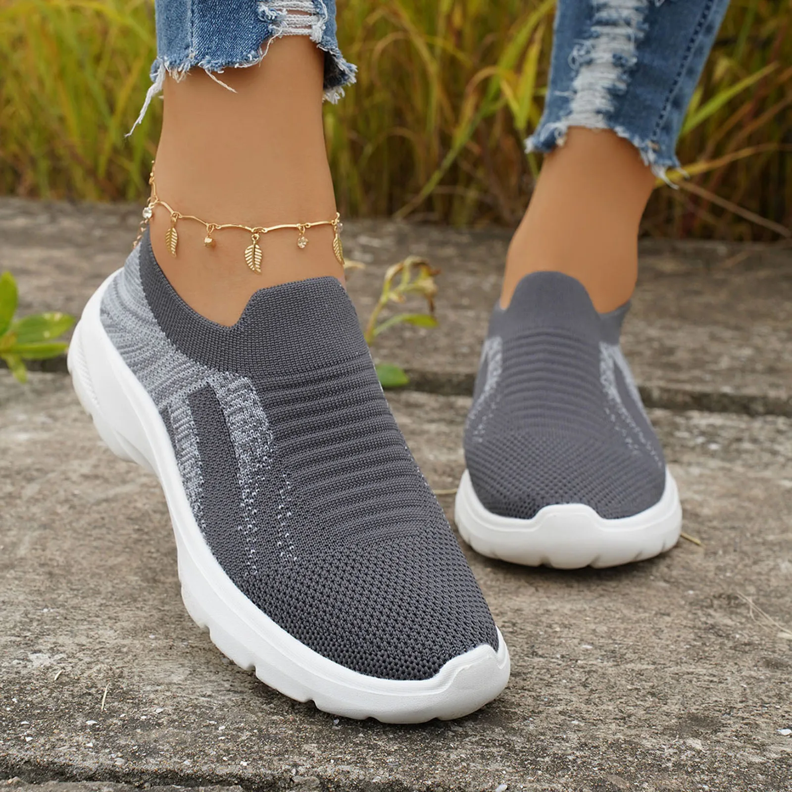 

Women Knitted Mesh Thick Sole Sports Shoes Boots Breathable Walking Mesh Flat Shoes Sneakers Tenis Feminino Female Shoes Sneaker