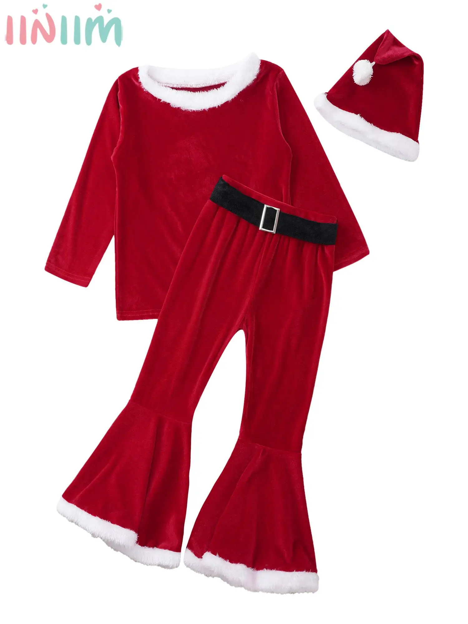 Girls Christmas Xmas Elf Santa Claus Cosplay Costume Long Sleeve