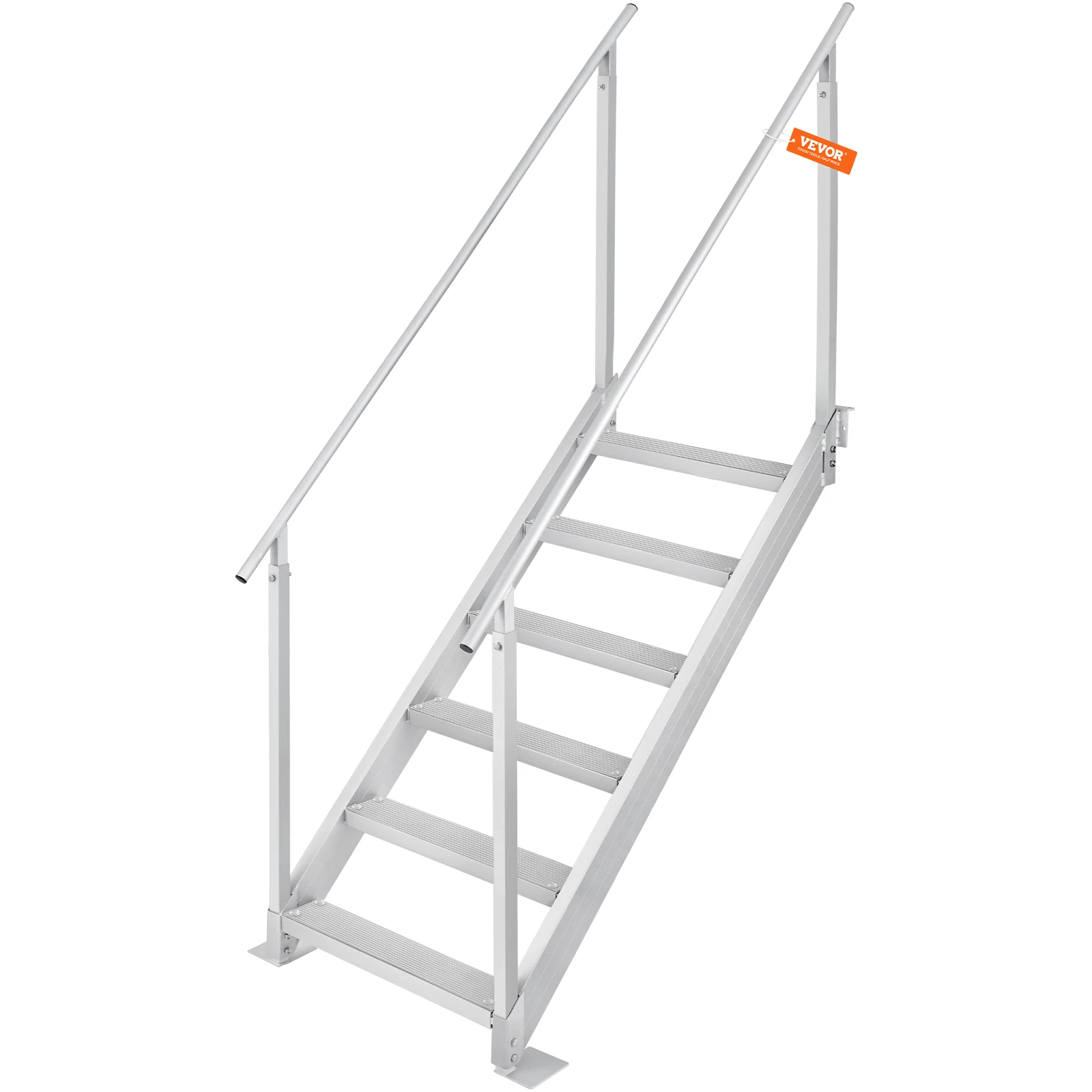 VEVOR 4/6 Step Dual Handrails Dock Ladder Aluminum with Rubber Mat 30"-39" Adjustable Height for Lake Marine Boarding Pool