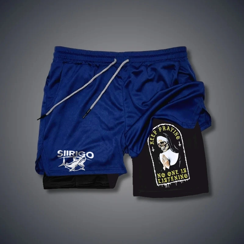 

European And American Fashion Trend Sports Double Layered Shorts For Men's Training Fake Two Basketball Rnning Fitness Shorts