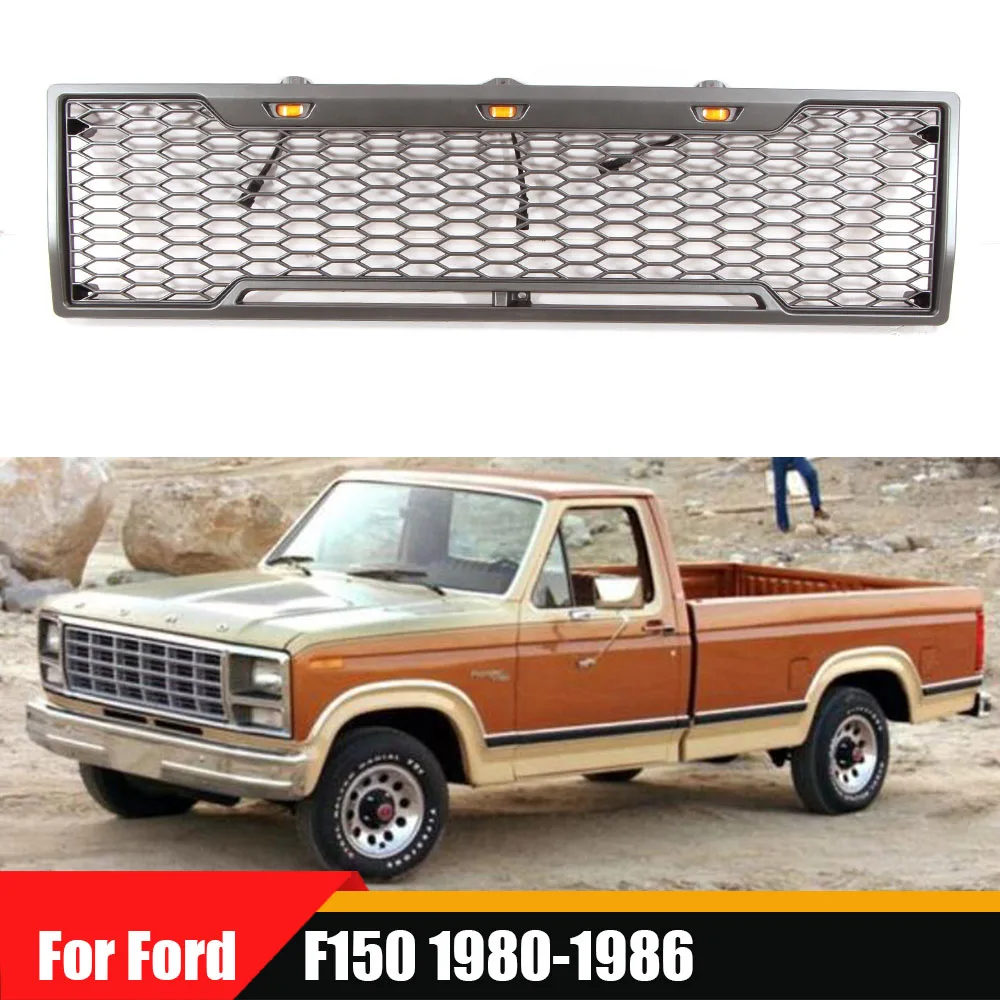

For Ford F150 1980-1986 Auto Accessories Modified Front Hood Bumper Grille Conversion With LED Grille Raptor Style Racing Grills