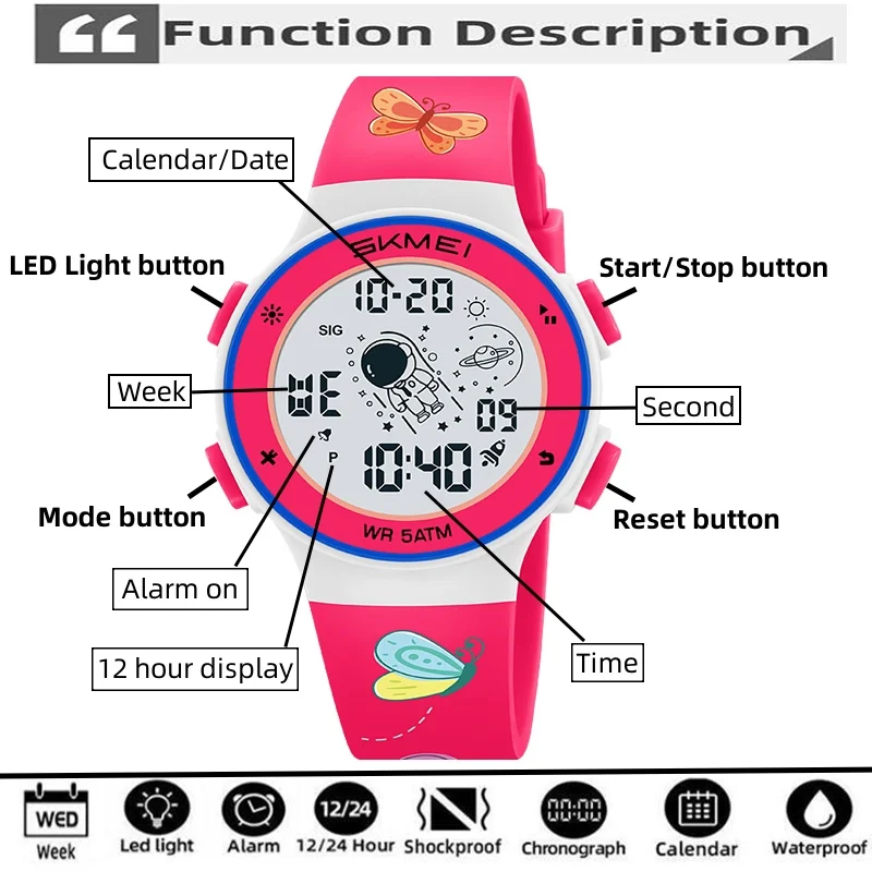 Skmei Kids Digital Watches Fashion TPU Strap Colorful Light LED Waterproof Children Boy Girl Sports Wristwatch with Alarm Clock 2