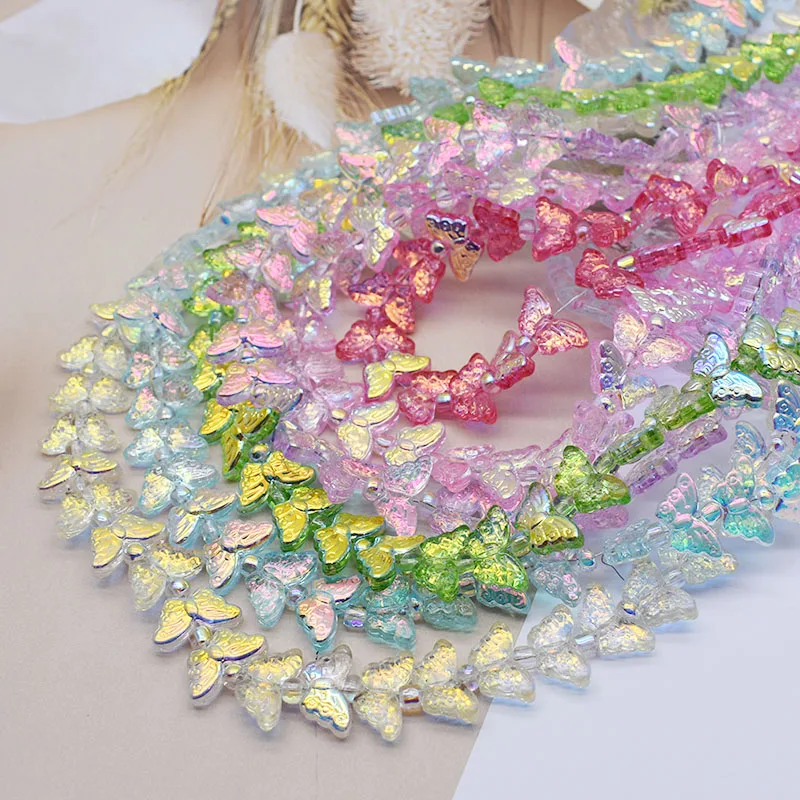 8x15mm 20pcs/bag Mix Color Plating AB Color Pink Purple Butterfly Shape Glass Beads Loose Space Beads For Jewelry Making DIY