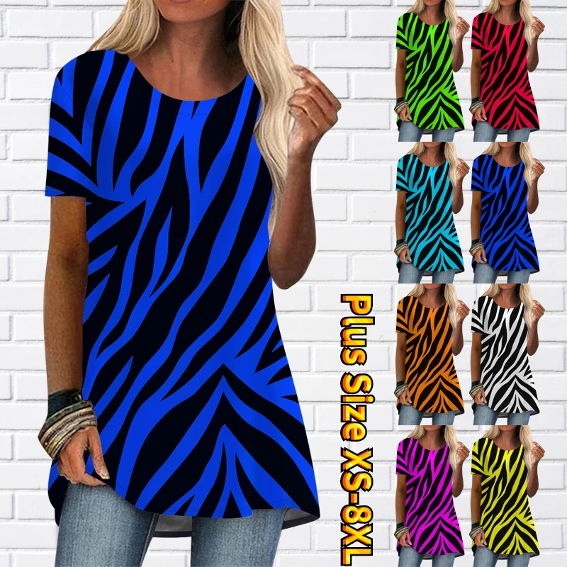 

2023 New Summer Fashion Women Elegant Short Sleeve New Design Print T-shirt Round Collar Pullover Casual Tops Vintage Clothes