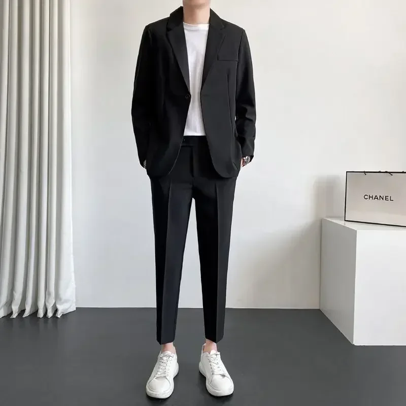thumbnail image 1 of Conjunto de 2 piezas para hombre, chaqueta gris, traje informal completo para hombre, tendencias de ropa de primavera y otoño de Corea, disfraces, pantalones de lujo, ceremonia, 1 of 5