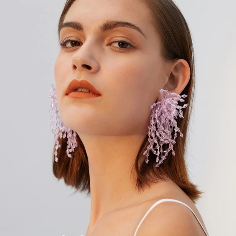 Artificial crystal bungee earrings female Korean temperament personality  all matching earrings drop hipster European and America AliExpress