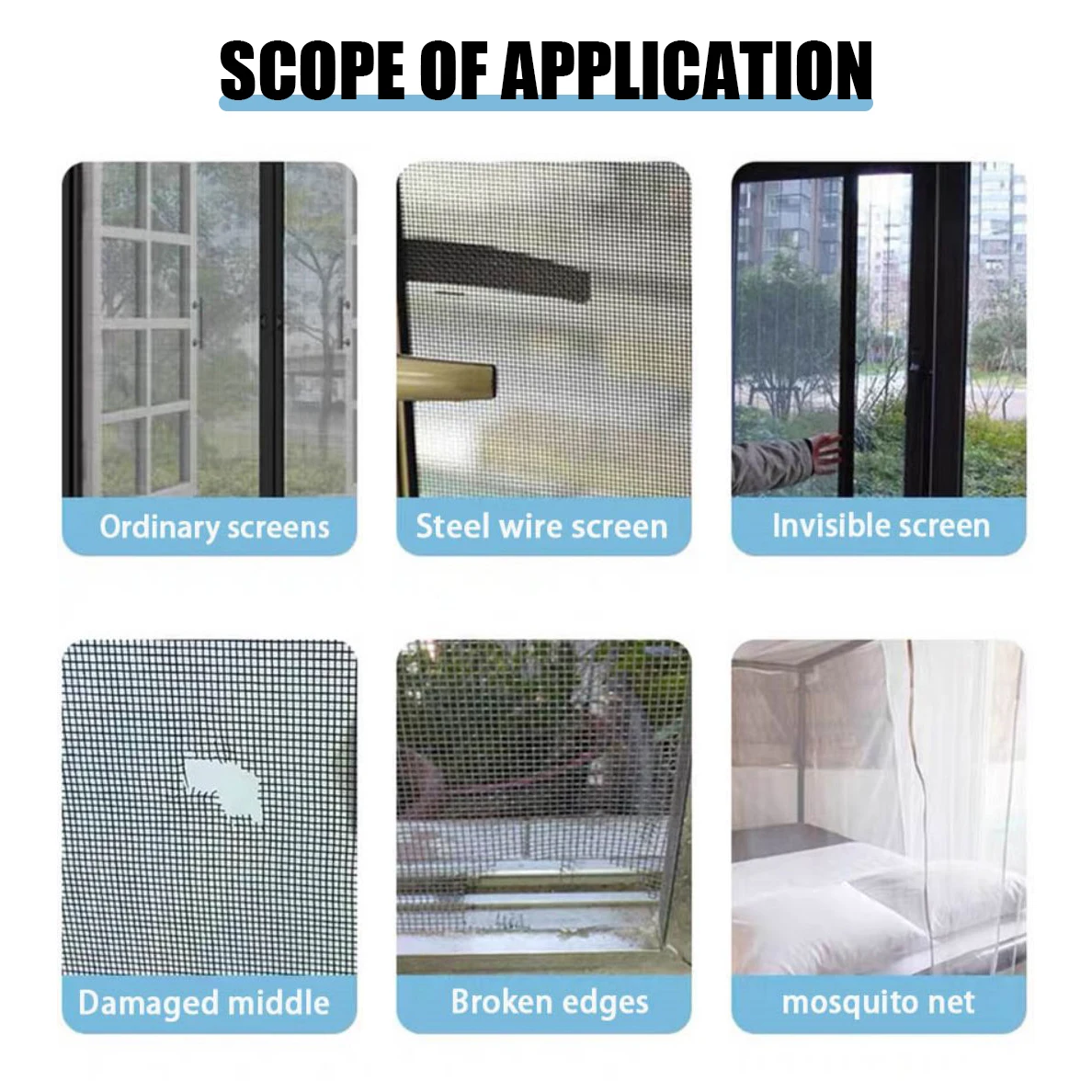 Description Picture 3 of item1/2PCS Window Screen Repair Tape Fix Net Window Home Adhesive Anti Mosquito Fly Bug Mosquito Mesh Broken Holes Patch Repair