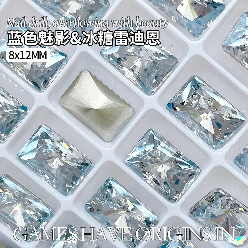 K9-Kristall, 8 x 12 mm, rechteckige Diamanten, strahlend geschnittene Facetten, Edelsteine mit spitzem Boden, verwendet für Ohrringe, Halsketten, Nagelschmuck-Zubehör – Detail 1