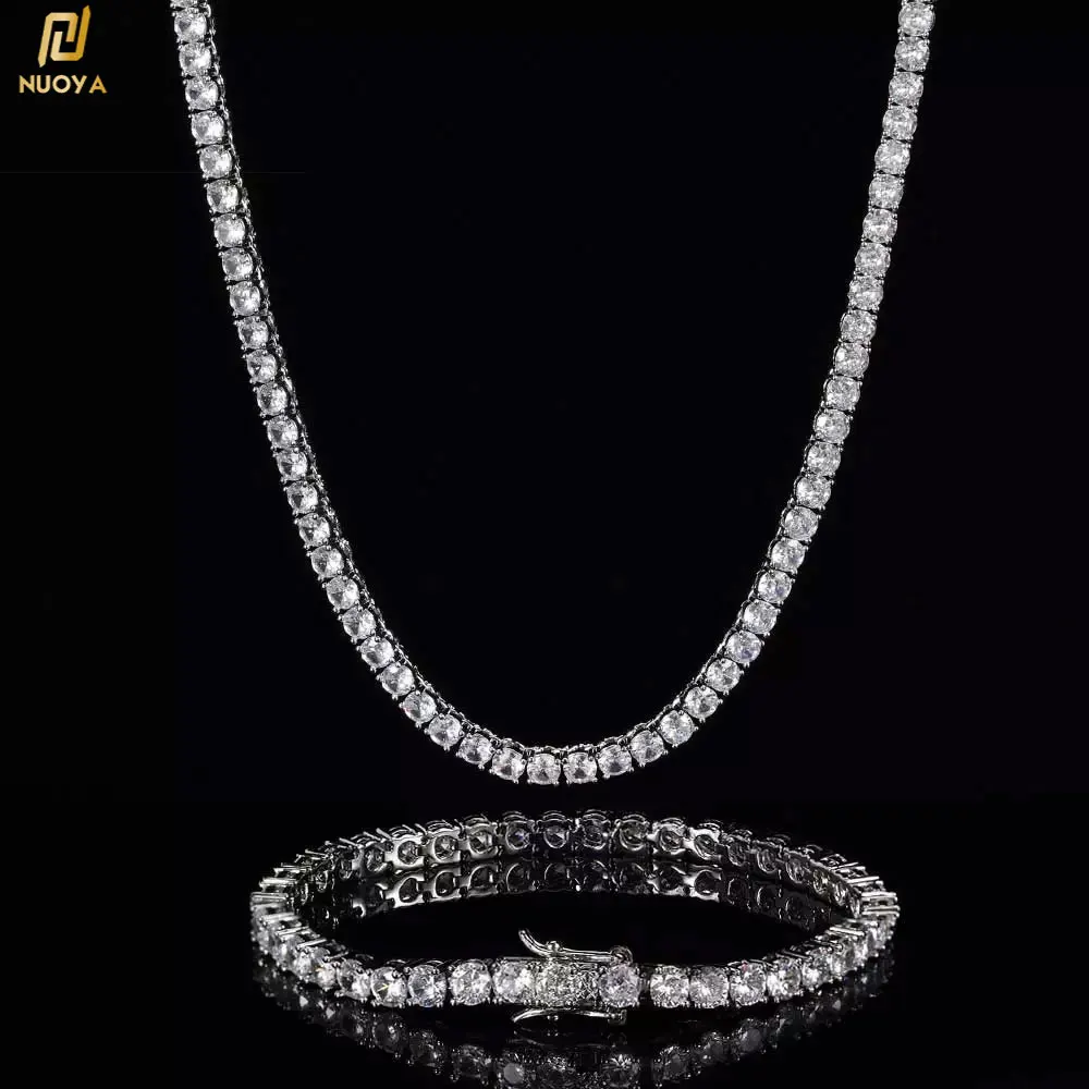 In Stock Hip Hop Women 3mm 4mm 5mm 925 Sterling Silver VVS Moissanite Tennis Chain Fine Jewelry