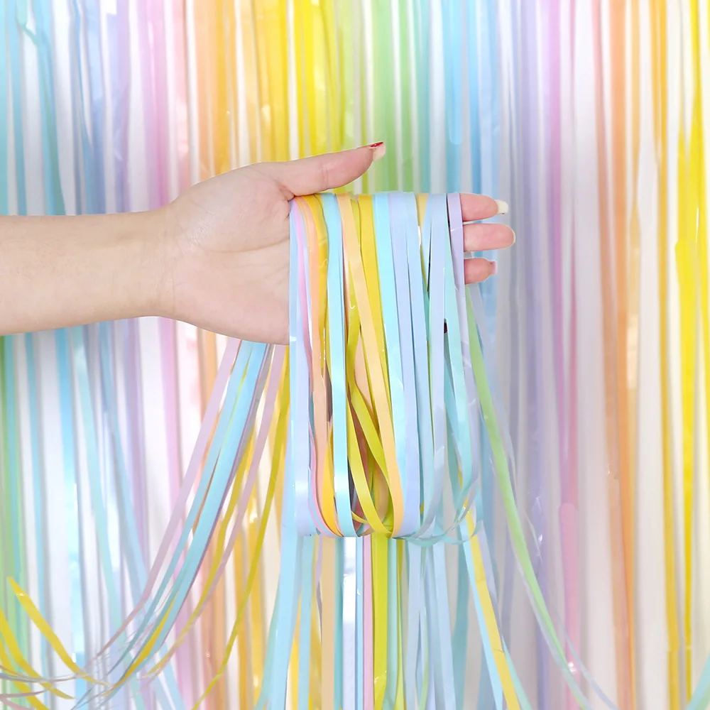 Rainbow Foil Fringe Curtain Gradient Macaron Curtains Photo Booth Backdrop for Wedding Birthday Baby Shower Party Decorations birthday background supplies birthday backdrop decoration birthday party supplies