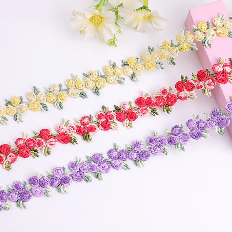 2Yards Colorful Flower Water Soluble Sewing Lace Wedding Fabric DIY Garment Accessories Polyester Embroidered Lace Trim lace fabric lace garment accessories