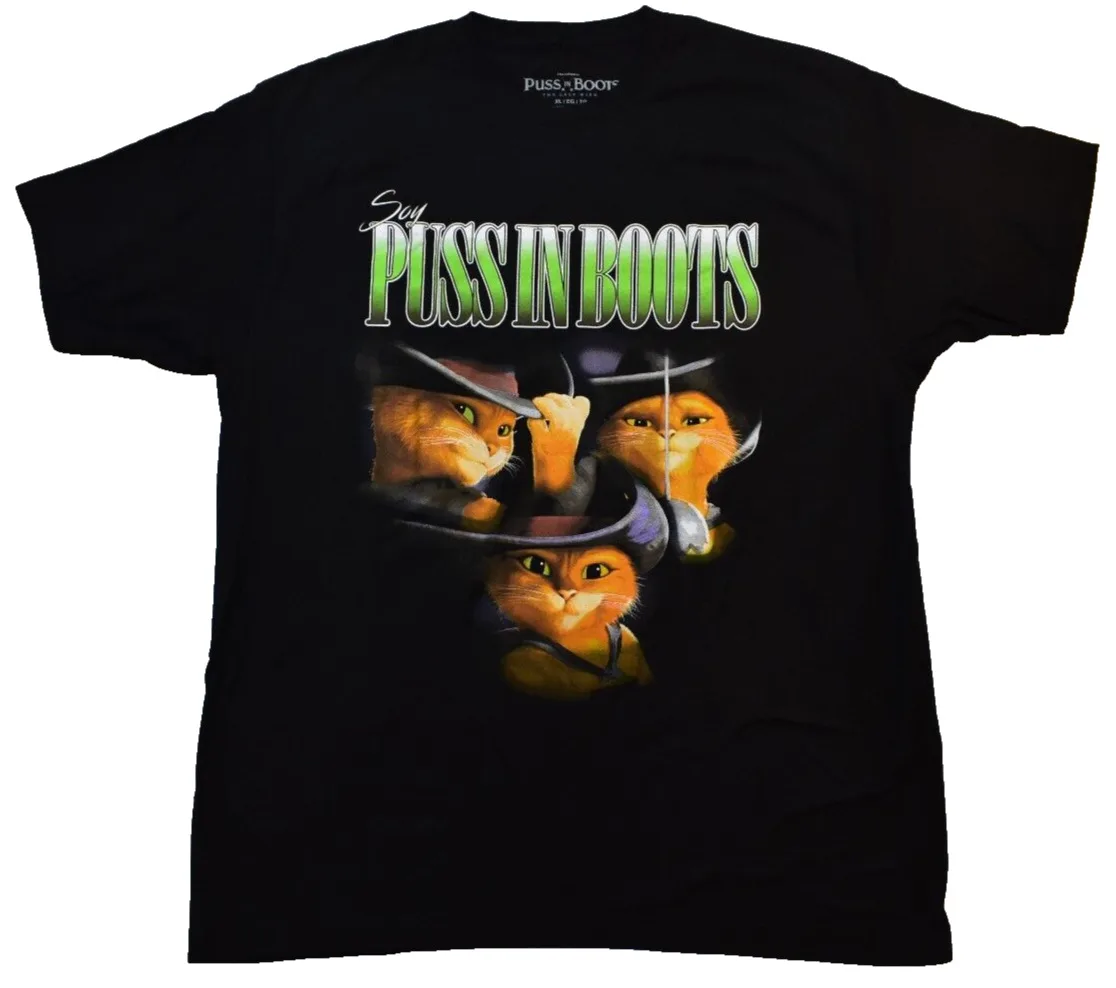 Puss In Boots L'Ultimo Desiderio Mens Soy Puss In Boots Camicia Nera New Xl Maniche Lunghe