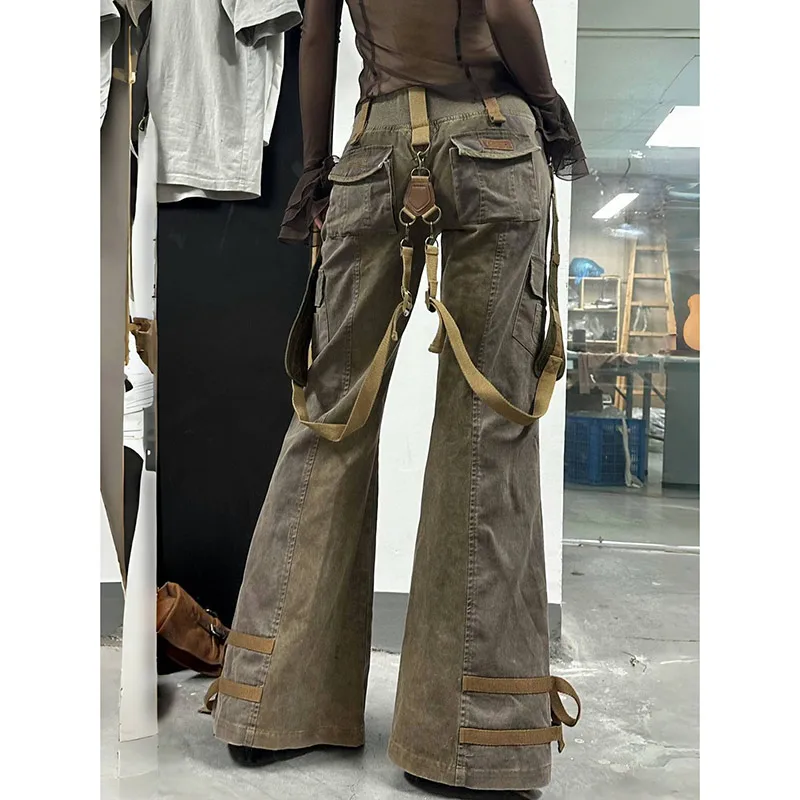 High Waisted Khaki Hip Hop Women's Jeans Fashion Streetwear Casual Vintage Baggy Straight 2025 Denim Trouser Wide Leg Pants 2