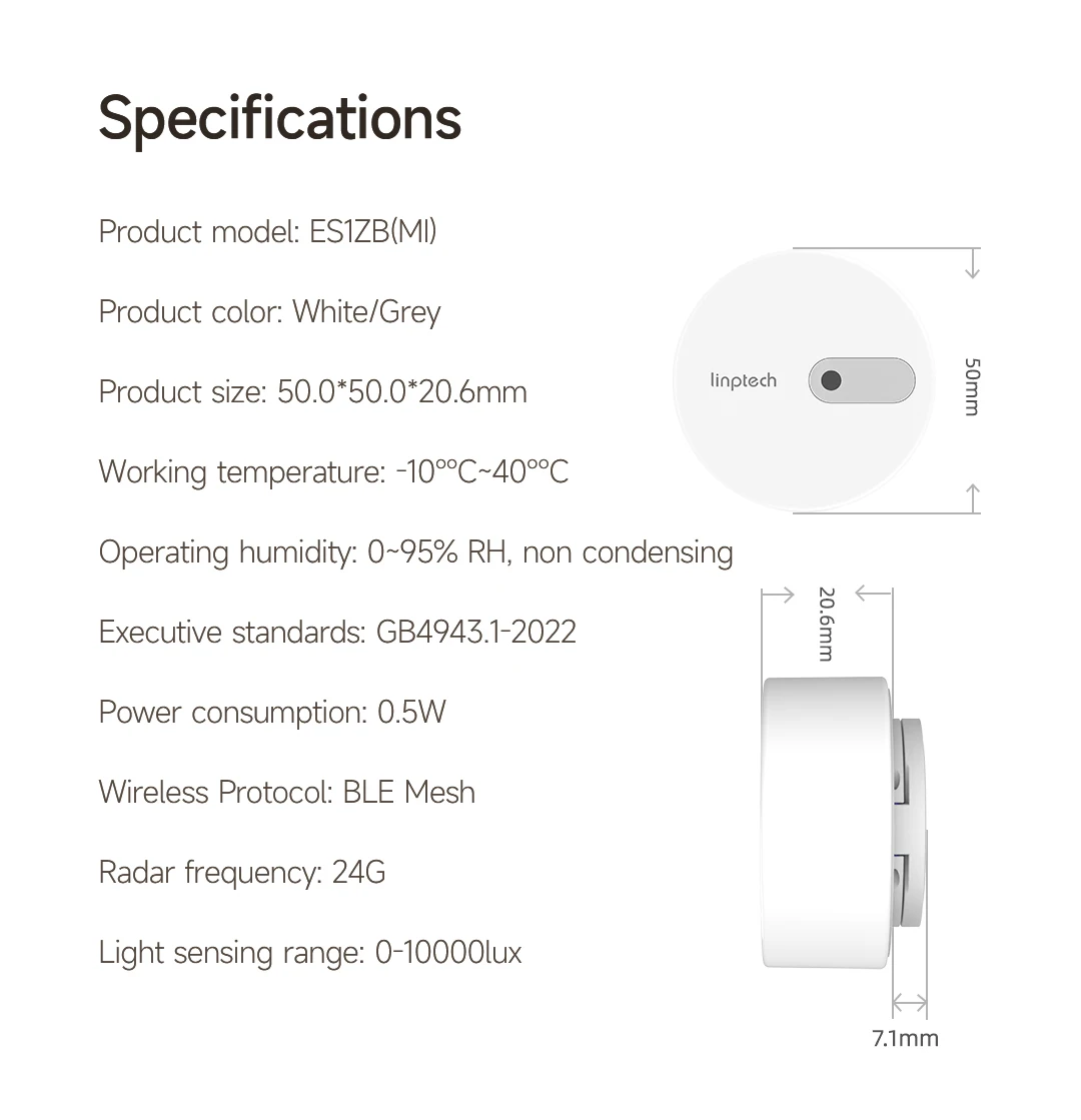 Linptech Human Body Presence ES1 Sensor Bluetooth/WiFi/ZigBee Communication Mill