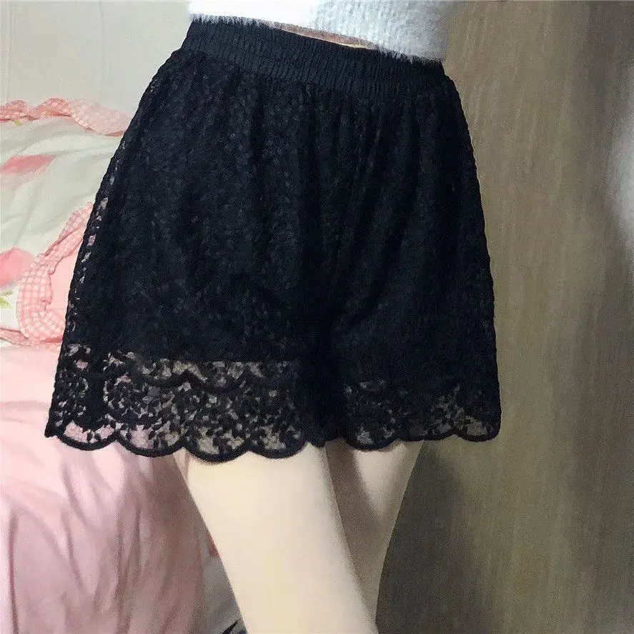 Safety pants Lace Shorts Soft Women 2 Layers Underskirt Shorts High Waist Casual White Elegant Loungewear