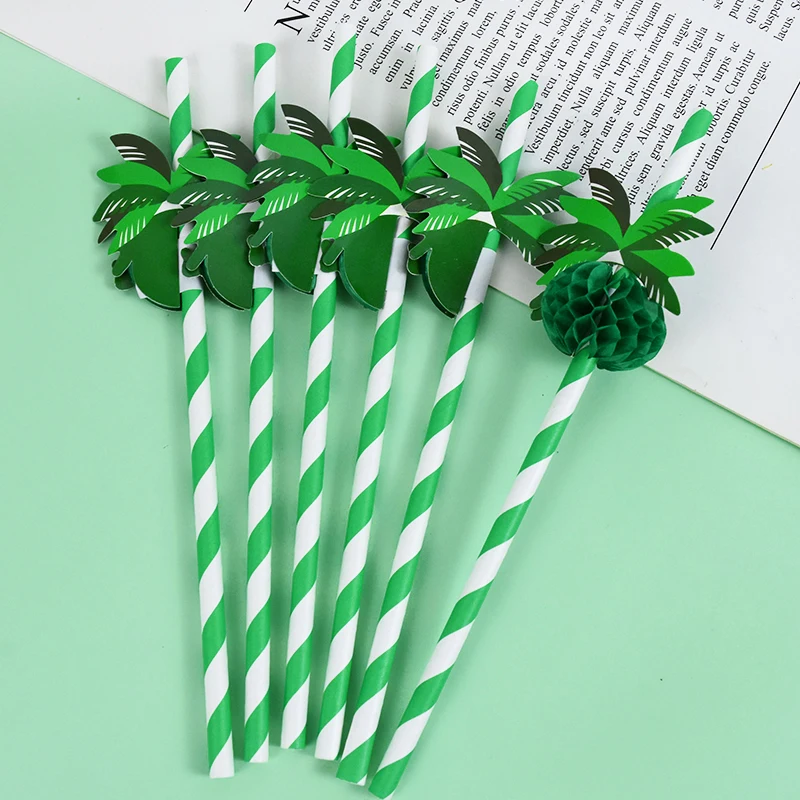 

20/40pc Coconut Tree Honeycomb Paper Straw Disposable Straw Cocktail Decor Summer Hawaiian Beach Party Drinking Straws Tableware