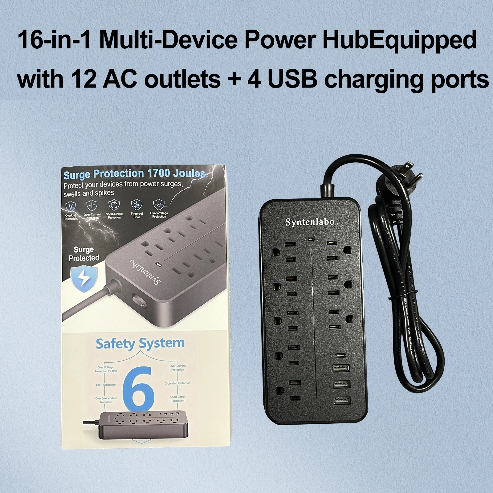 Syntenlabo Electric sockets - 12 AC Outlets & 4 USB Charging Ports, 2x Fast Char