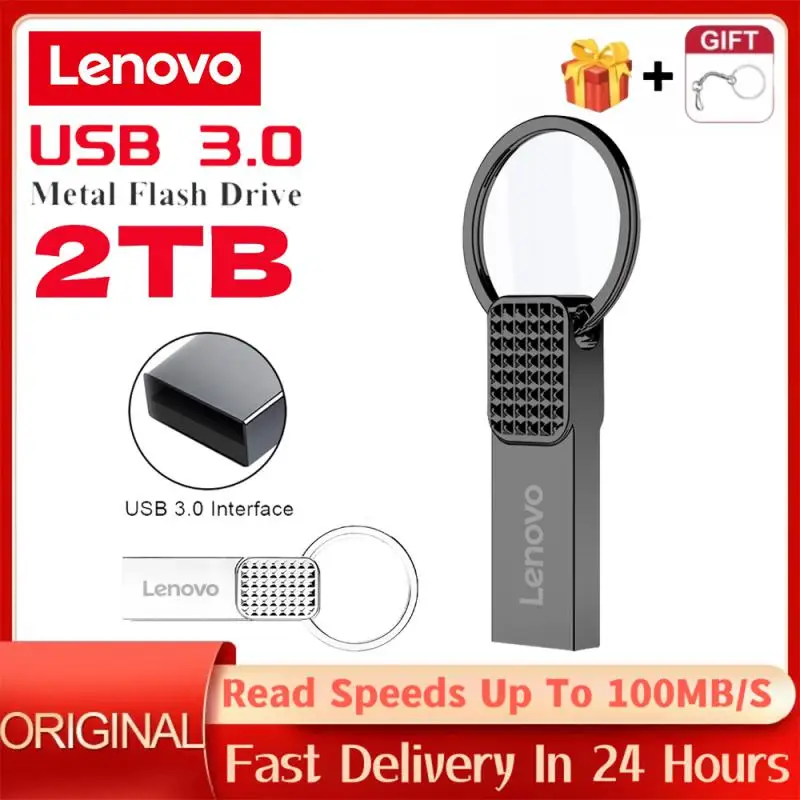 Lenovo 2Tb Usb Flash Drives Mini Metal Real Capacity Memory Stick Black Pen Drive Regalo Aziendale Creativo Silver Storage U Disk